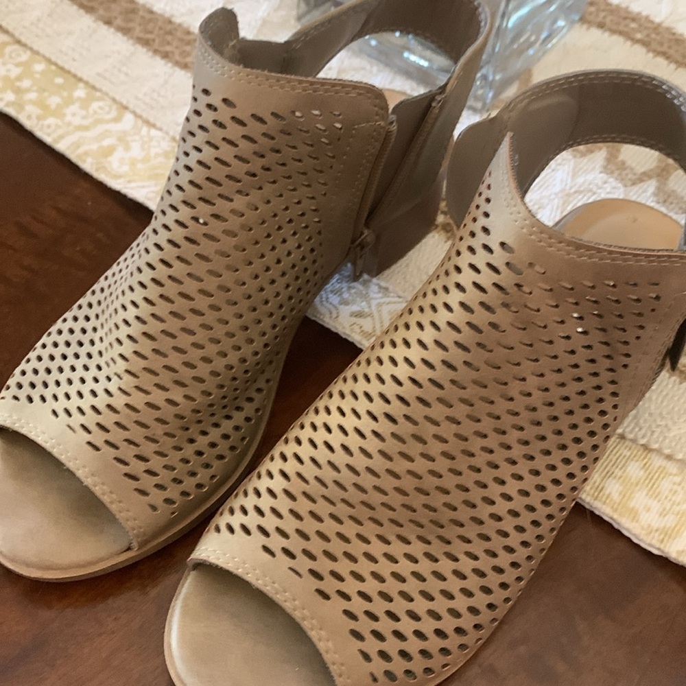 Soda Tan Peep-Toe Ankle Booties